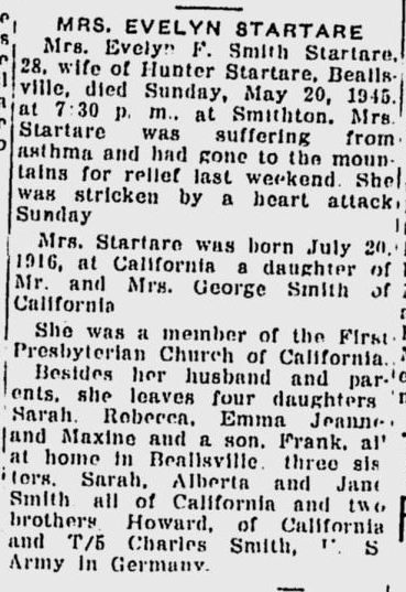 Evelyn F. Smith Startare obituary
